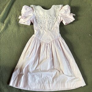 Vintage Pink Puff Sleeve Dress with Embroidered Bodice